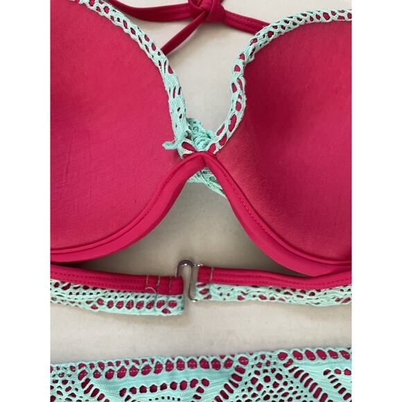 Apollo Swim Bikini Swimsuit Color Block Mesh Plunge Swimwear - Picture 7 of 11